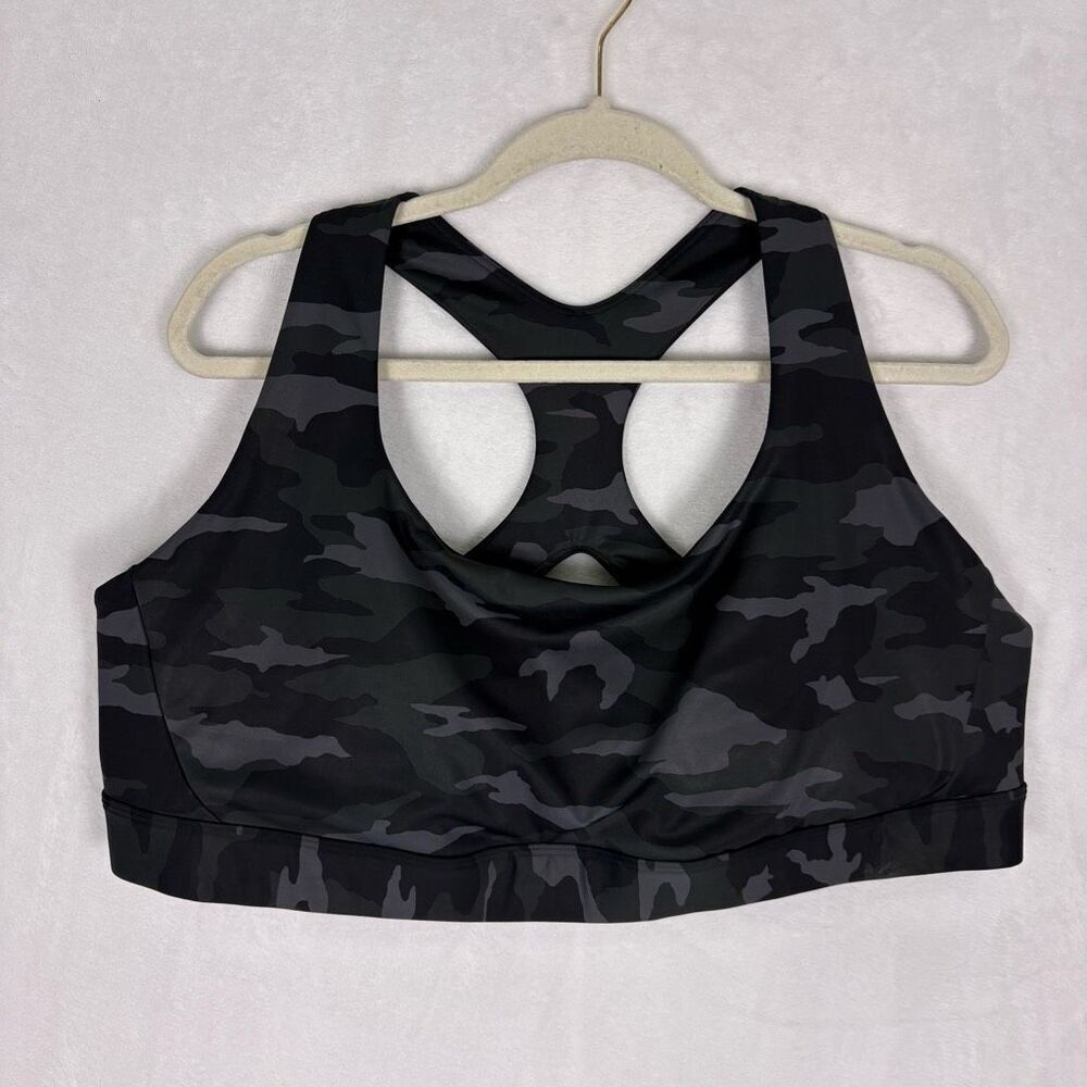 Athleta Black & Grey Camo Racerback Clasp‎ Closure Back Sports Bra 3X